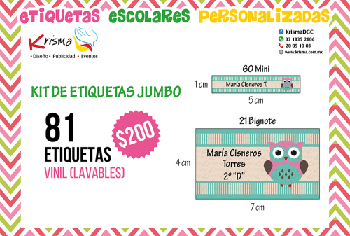 KIT JUMBO con etiquetas personalizadas en vinil (plásticas y lavables)