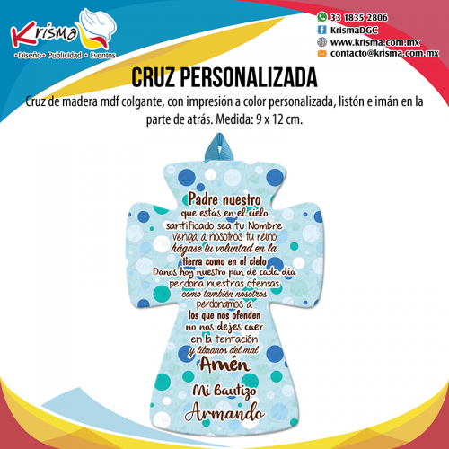 Cruz personalizada para Bautizo.