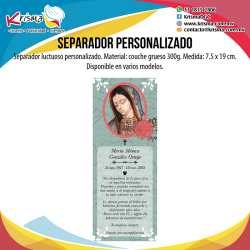 Separador Luctuoso personalizado Virgen de Guadalupe